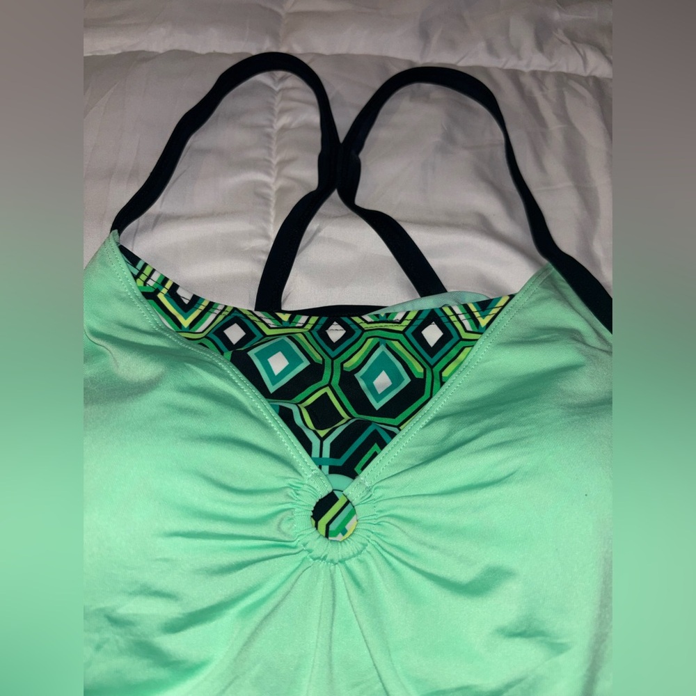 Y2K Mint Green Geometric Swimsuit Top